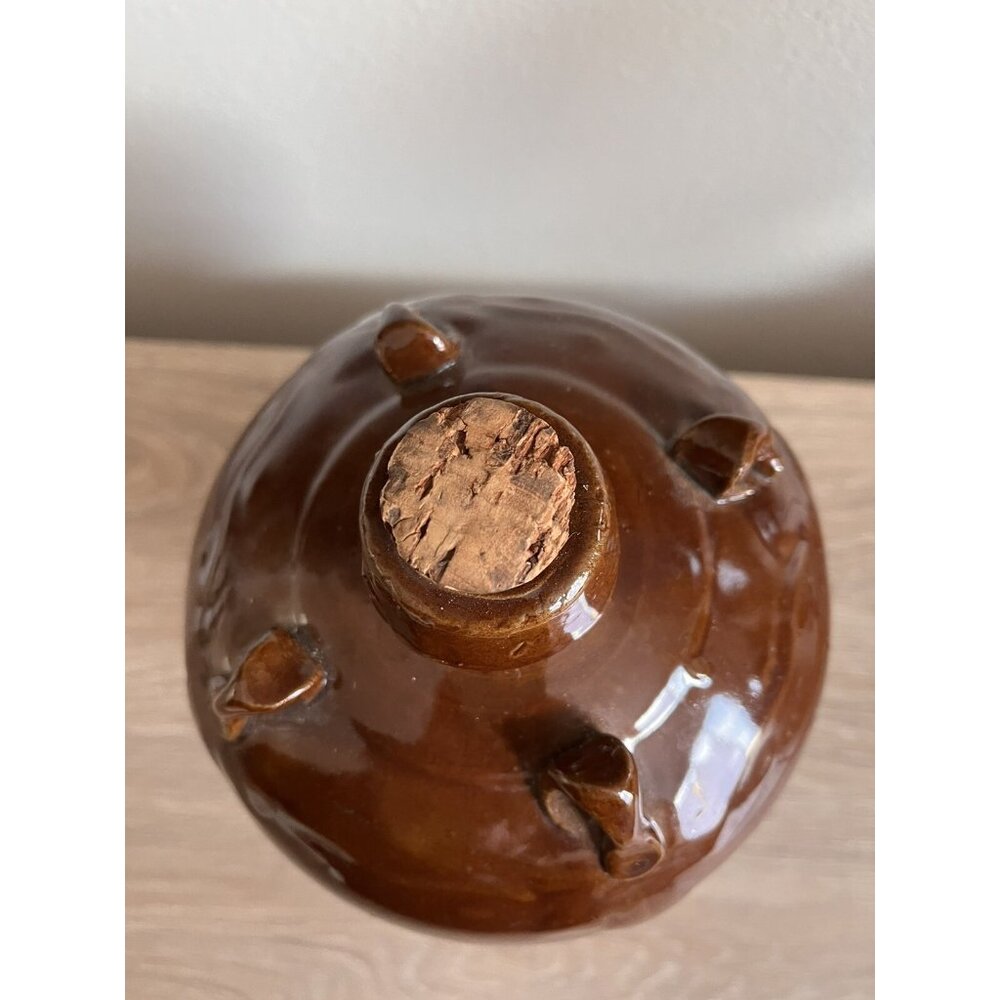 Vintage 8-1/2" Pottery Brown Glazed Rice Wine Bottle Jug w/ Cork Chinese Asian - Picture 2 of 15